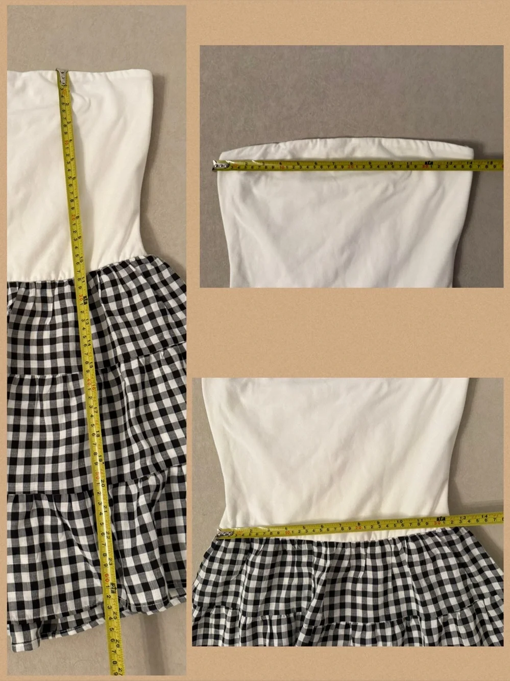 Thirty Thirty Strapless Gingham Tiered Mini Dress Size M Black White NWT - Picture 14 of 17